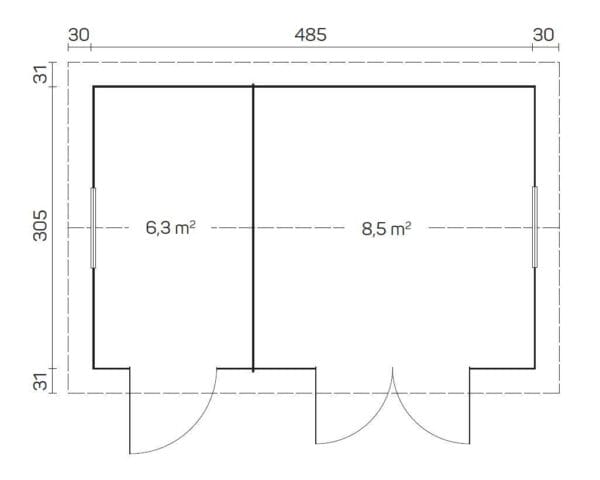 Aiakuur KARMEN, uks ja aknad klaaspaketiga 16,4m2
